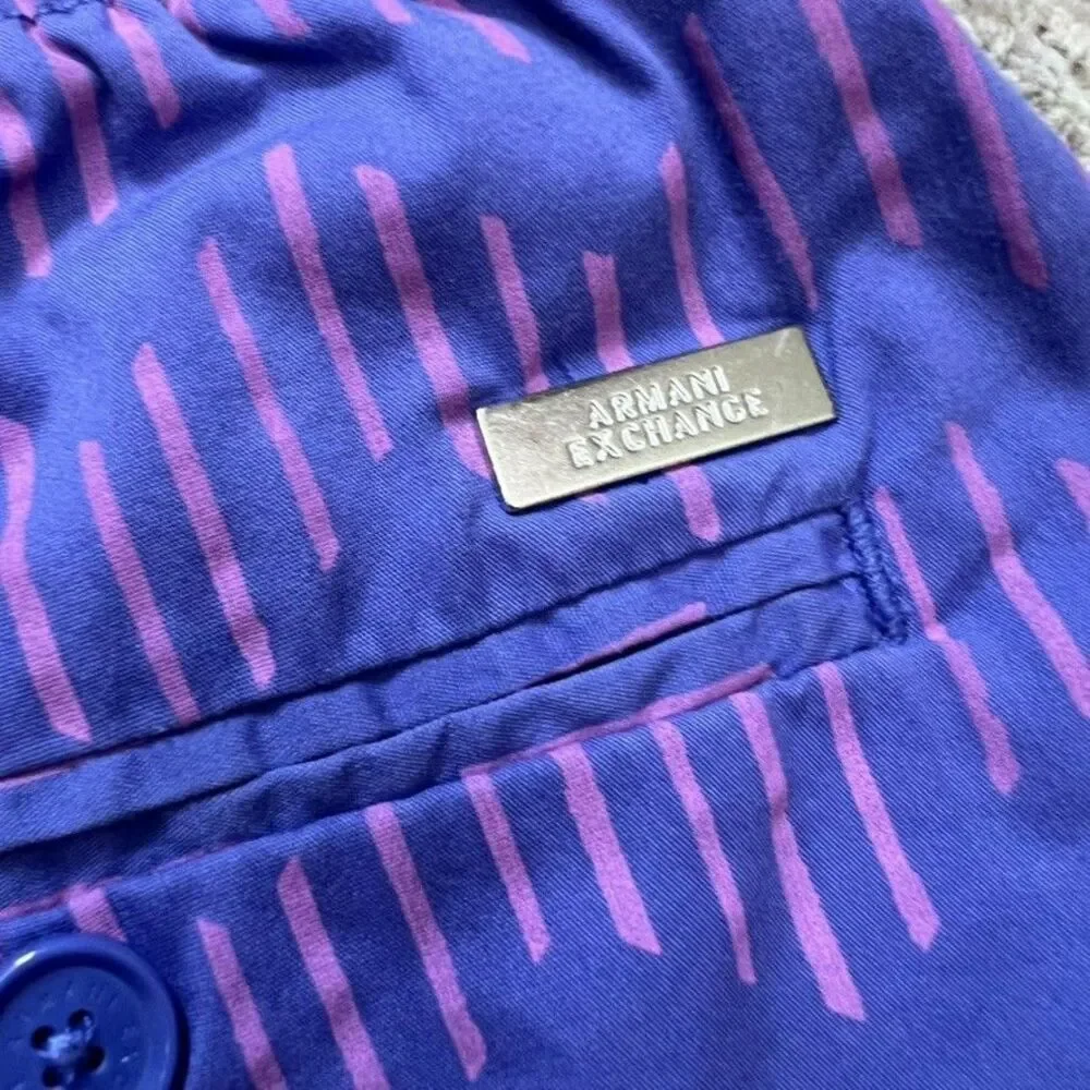 Armani Exchange Elastic Waist Blue Purple Zig-Zag Print Shorts Mens 30